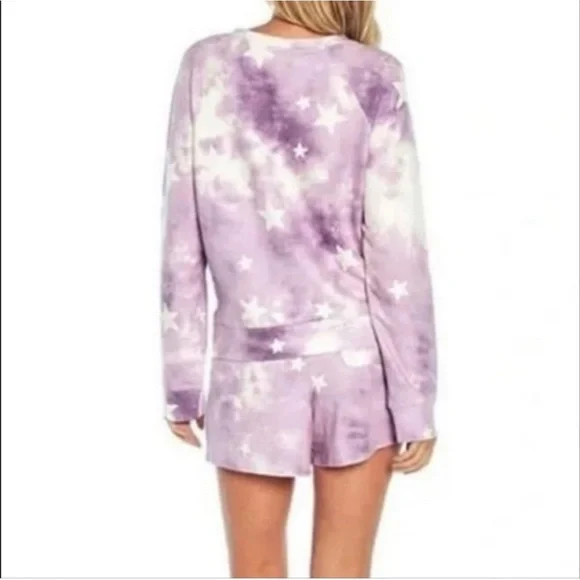 NWT WildFox 2 Piece Lounge set purple tie dye stars Retail $160 comfy shorts top - Picture 2 of 6